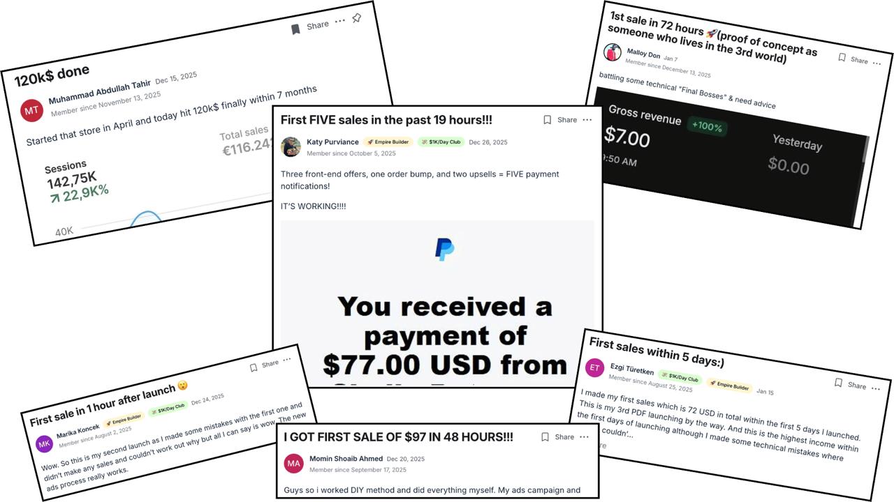 Community members sharing their first sales results